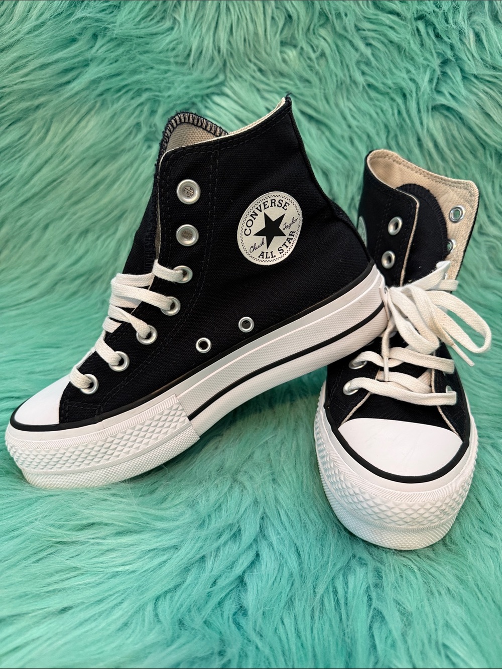 Converse Kids Black High Top Canvas Sneakers with White Soles size 5